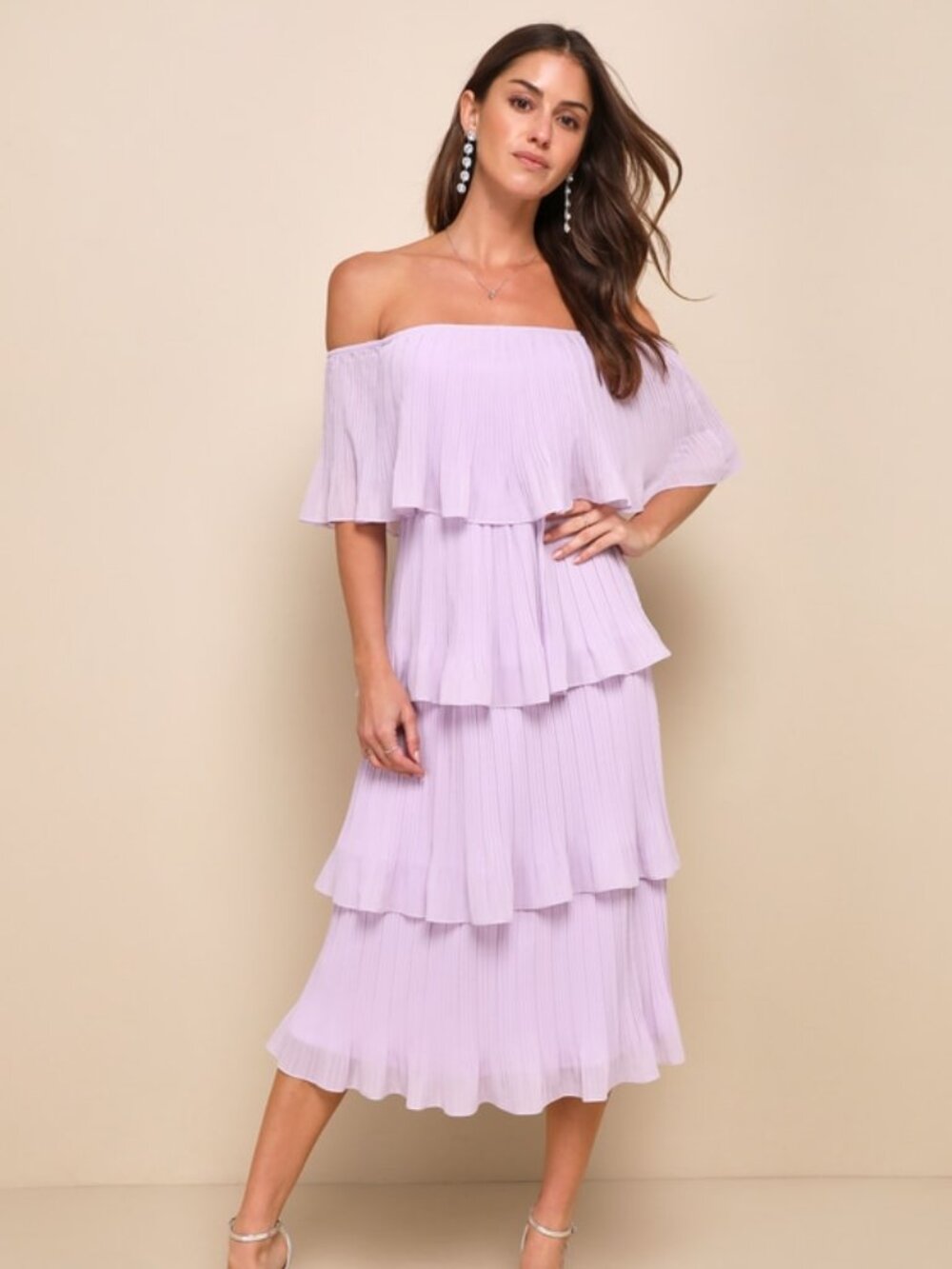 Lulus Gala Ready Lavender Off-the-shoulder Ruffle Midi Dress Purple - Size XS